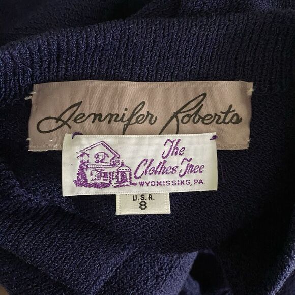 Vintage Jennifer Roberts Dress Womens Size 8 Blue Wool Blend Sweater Knit Bling - Picture 6 of 7